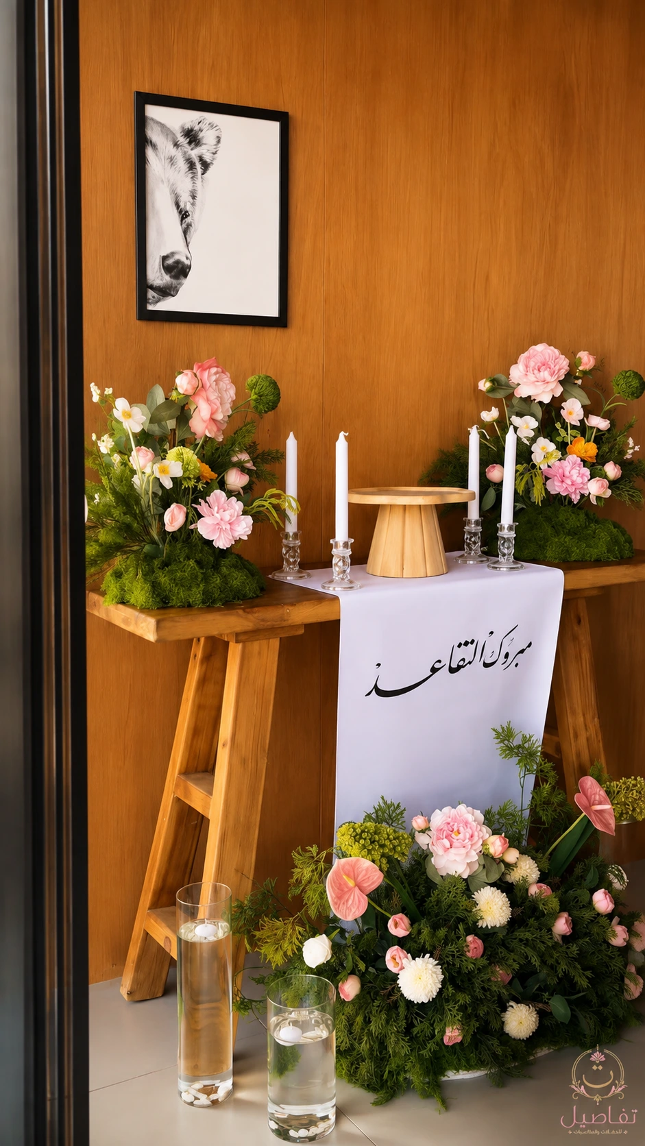ركن قهوة لحفل تقاعد بالرياض بالورد العنابي